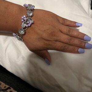 Vintage Art Deco Faux Diamonds & Purple Beads Bracelet 7 1/2 inch